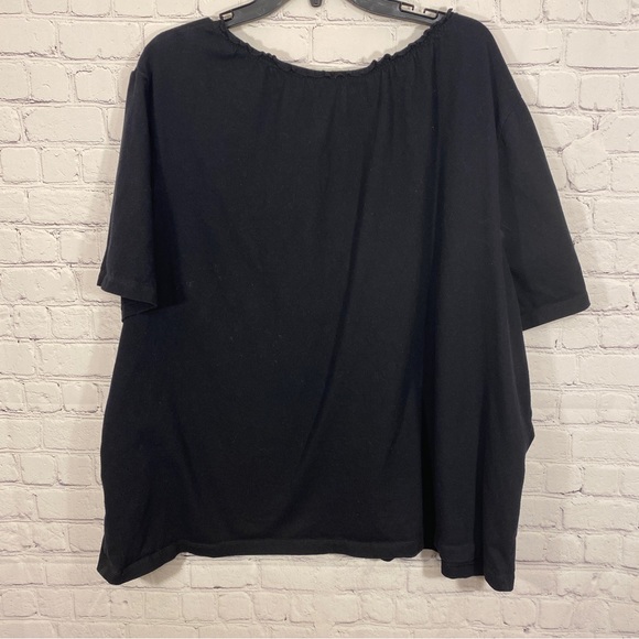 Liz & Me Womens Shirt 3X 26/28W Black Embroidered Floral Short Sleeve Stretch - Picture 4 of 6